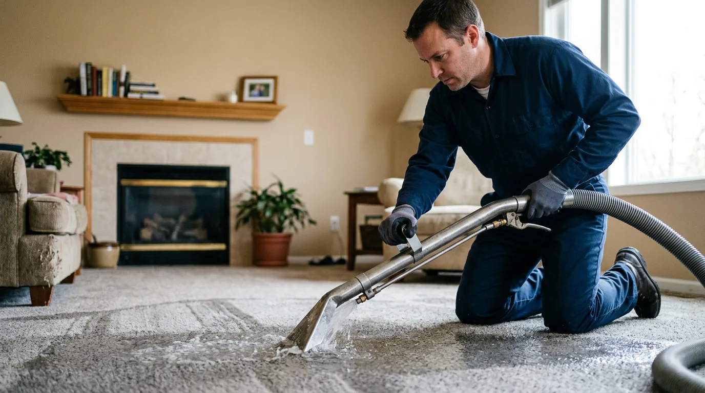 Water damage restoration technician working near Oxford, AL